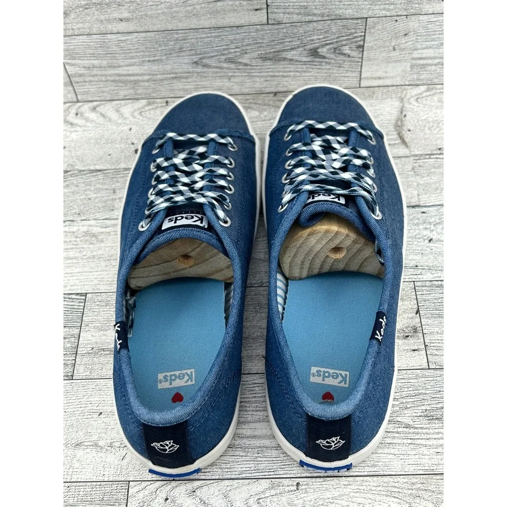 Keds x Draper James Champion Blue Canvas Gingham Sneakers WF62889 Womens 7
